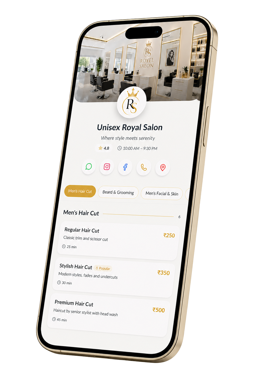 Salon Digital QR Menu UI