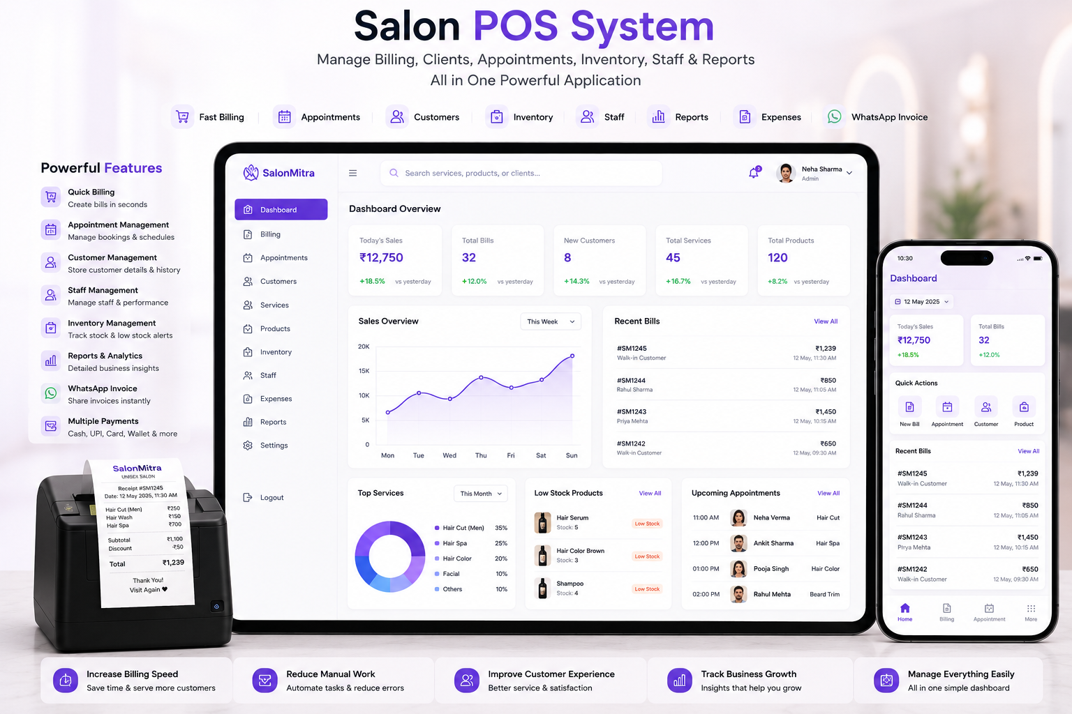 Salon POS System App Mockup 2